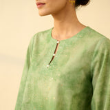 Basant Hand Embroidered Mulmul Cotton Farshi Set - Sage Green