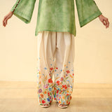 Basant Hand Embroidered Mulmul Cotton Farshi Set - Sage Green