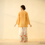 Basant Hand Embroidered Mulmul Cotton Farshi Set - Turmeric Yellow