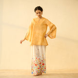 Basant Hand Embroidered Mulmul Cotton Farshi Set - Turmeric Yellow