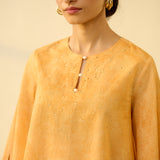 Basant Hand Embroidered Mulmul Cotton Farshi Set - Turmeric Yellow