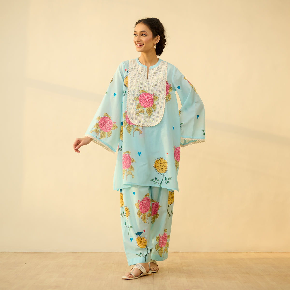 Dilruba Semi Festive Mulmul Cotton Salwar Set - Asmani Blue