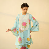 Dilruba Semi Festive Mulmul Cotton Salwar Set - Asmani Blue