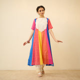 Rani Hand Embroidered Kota Doria Cotton Kurta Set - Multicolor
