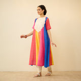 Rani Hand Embroidered Kota Doria Cotton Kurta Set - Multicolor