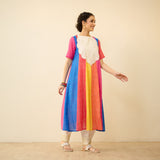 Rani Hand Embroidered Kota Doria Cotton Kurta Set - Multicolor
