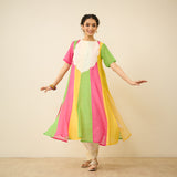 Rani Hand Embroidered Kota Doria Cotton Kurta Set - Pink, Orange & Yellow