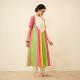 Rani Hand Embroidered Kota Doria Cotton Kurta Set - Pink, Orange & Yellow