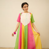 Rani Hand Embroidered Kota Doria Cotton Kurta Set - Pink, Orange & Yellow