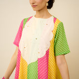 Rani Hand Embroidered Kota Doria Cotton Kurta Set - Pink, Orange & Yellow