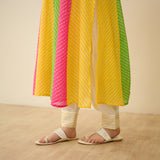 Rani Hand Embroidered Kota Doria Cotton Kurta Set - Pink, Orange & Yellow