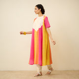 Rani Hand Embroidered Kota Doria Cotton Kurta Set - Pink, Green & Yellow