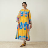 Ambi Patchwork Cotton Slub Kurta - Yellow & Blue
