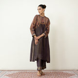 Mehbooba Festive Tissue Kurta Set - Coffee Brown