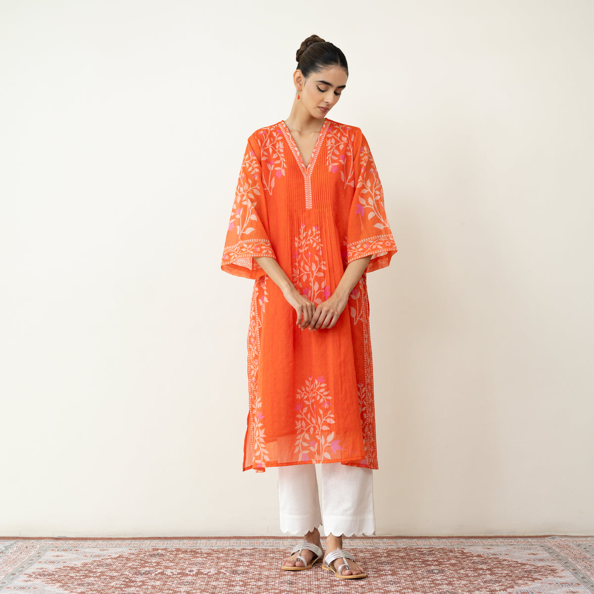 Kumkum Festive Chanderi Kurta - Tangerine