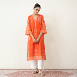 Kumkum Festive Chanderi Kurta - Tangerine