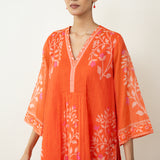 Kumkum Festive Chanderi Kurta - Tangerine