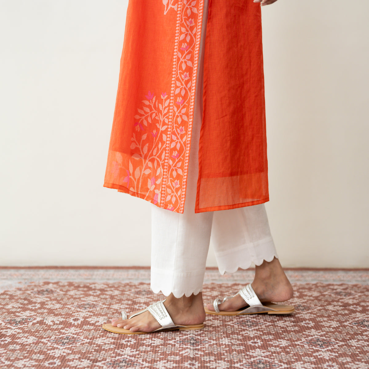 Kumkum Festive Chanderi Kurta - Tangerine