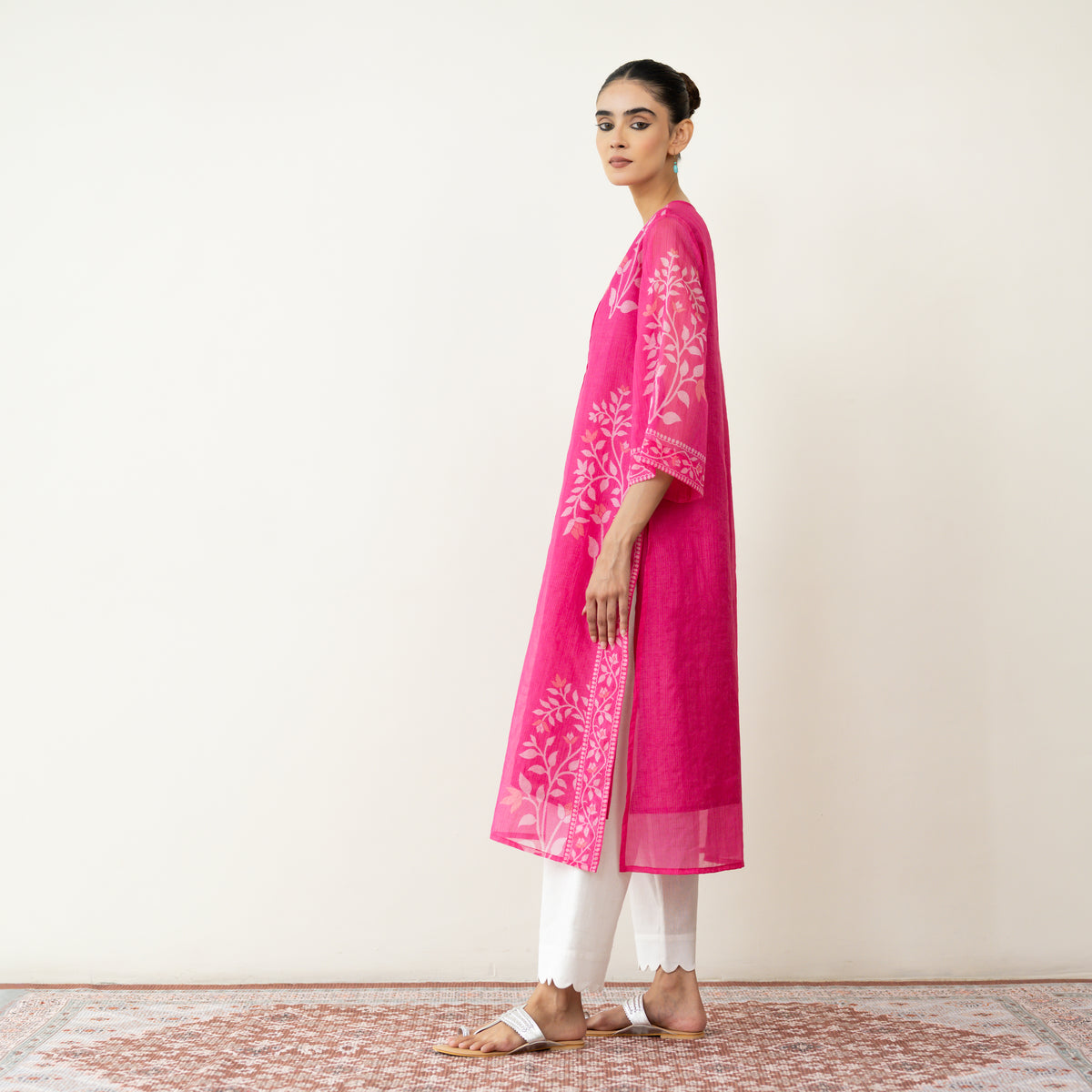 Kumkum Festive Chanderi Kurta - Berry Pink
