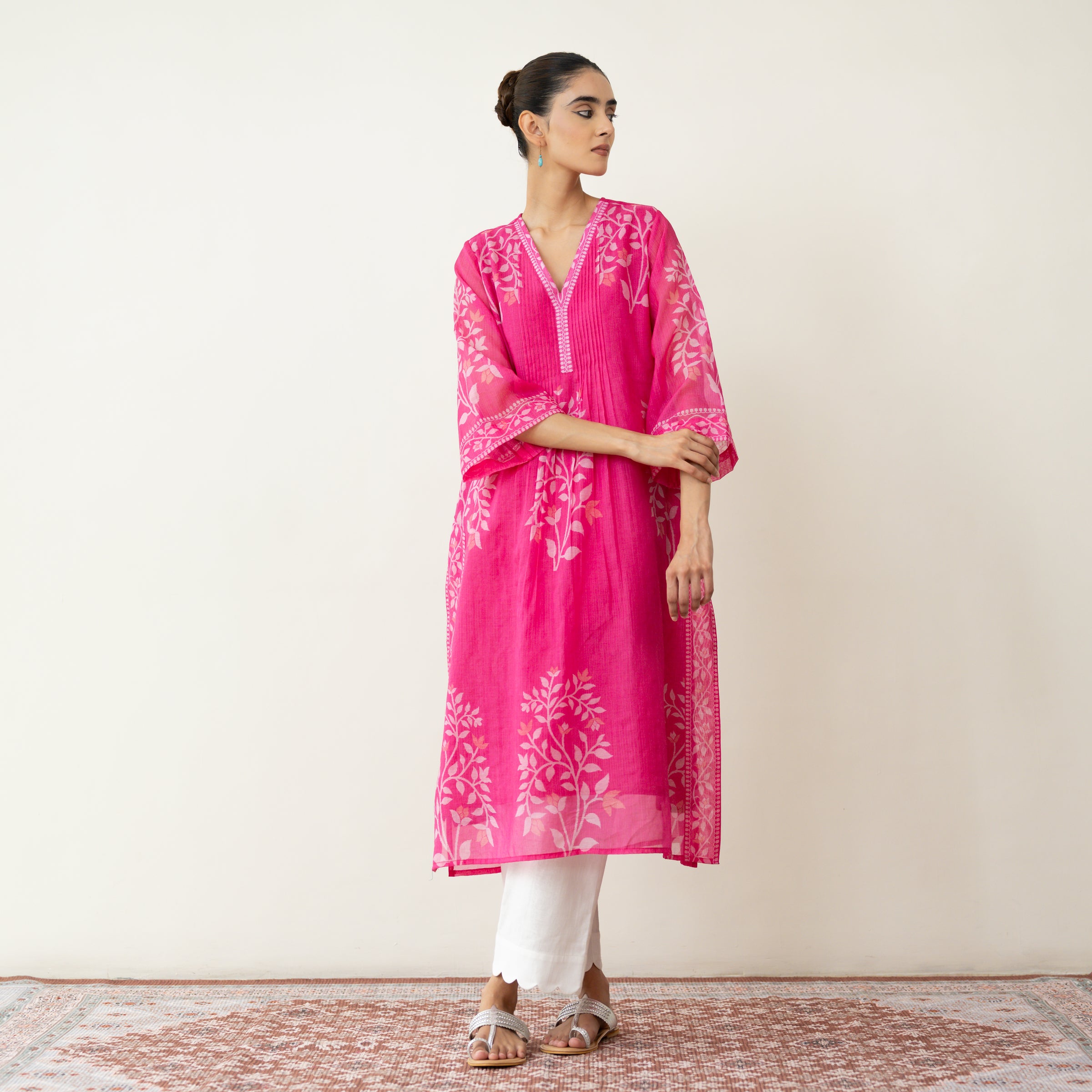 Kumkum Festive Chanderi Kurta - Berry Pink