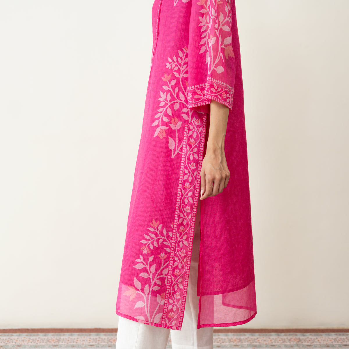 Kumkum Festive Chanderi Kurta - Berry Pink