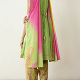 Chameli Festive Chanderi Salwar Set - Tota Green