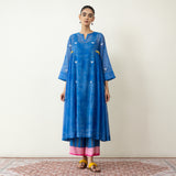 Love Bug Embroidered Festive Chanderi Set - Indigo