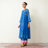 Love Bug Embroidered Festive Chanderi Set - Indigo