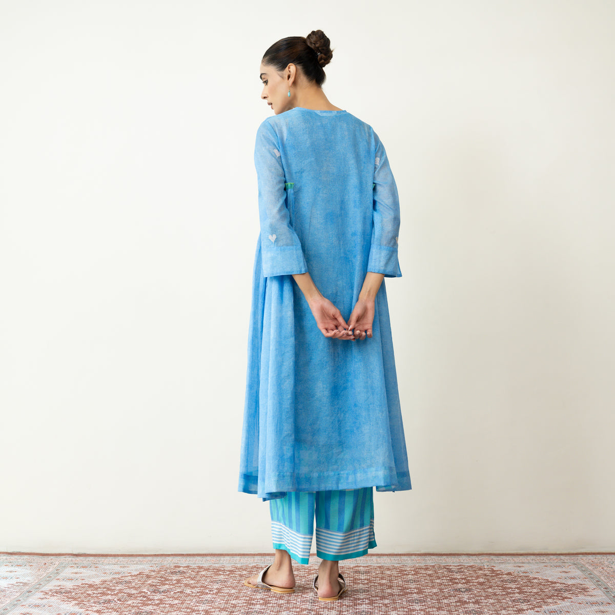 Love Bug Embroidered Festive Chanderi Set - Icy Blue
