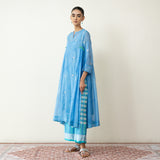 Love Bug Embroidered Festive Chanderi Set - Icy Blue