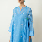 Love Bug Embroidered Festive Chanderi Set - Icy Blue