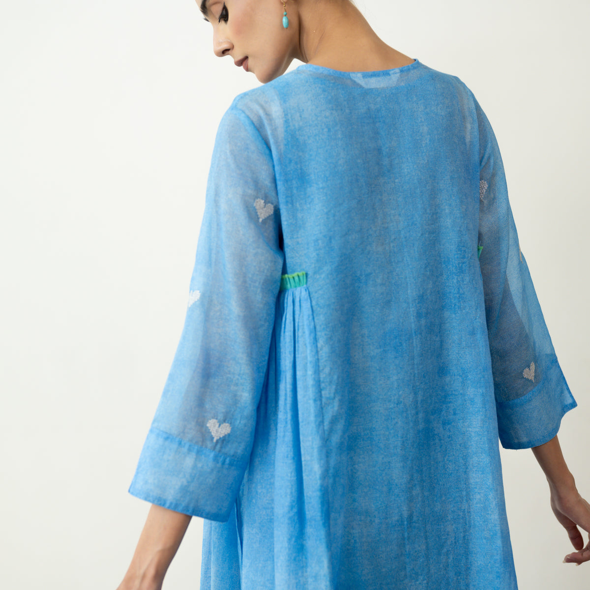 Love Bug Embroidered Festive Chanderi Set - Icy Blue