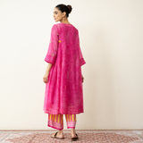 Love Bug Embroidered Festive Chanderi Set - Poppy Pink