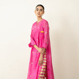Love Bug Embroidered Festive Chanderi Set - Poppy Pink