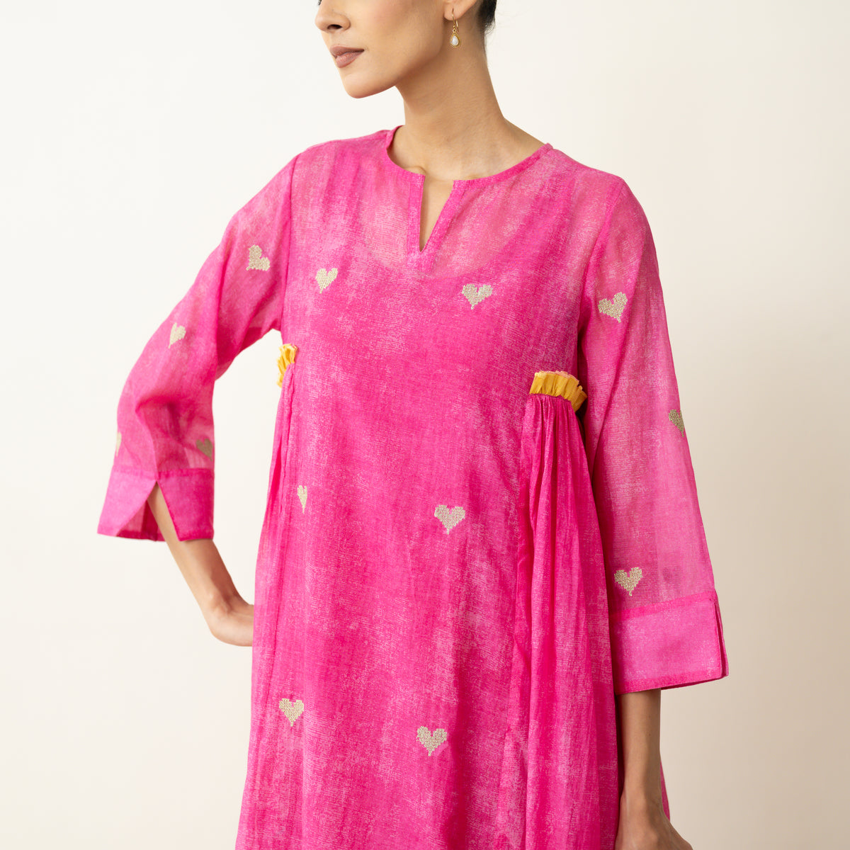 Love Bug Embroidered Festive Chanderi Set - Poppy Pink