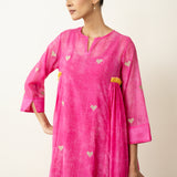 Love Bug Embroidered Festive Chanderi Set - Poppy Pink