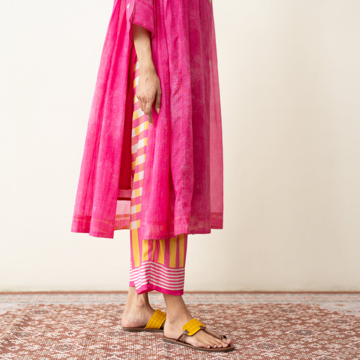 Love Bug Embroidered Festive Chanderi Set - Poppy Pink
