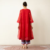 Love Bug Embroidered Festive Chanderi Set - Sindoori Laal