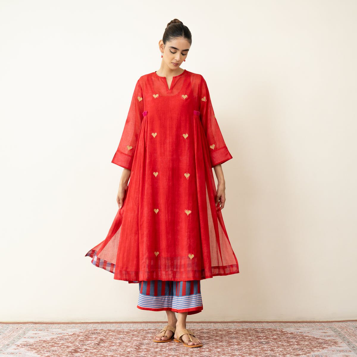 Love Bug Embroidered Festive Chanderi Set - Sindoori Laal