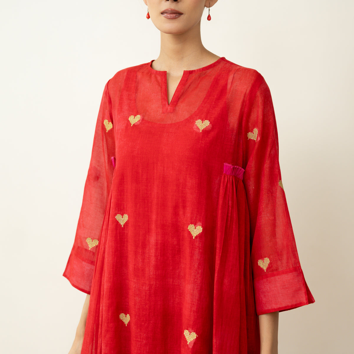 Love Bug Embroidered Festive Chanderi Set - Sindoori Laal