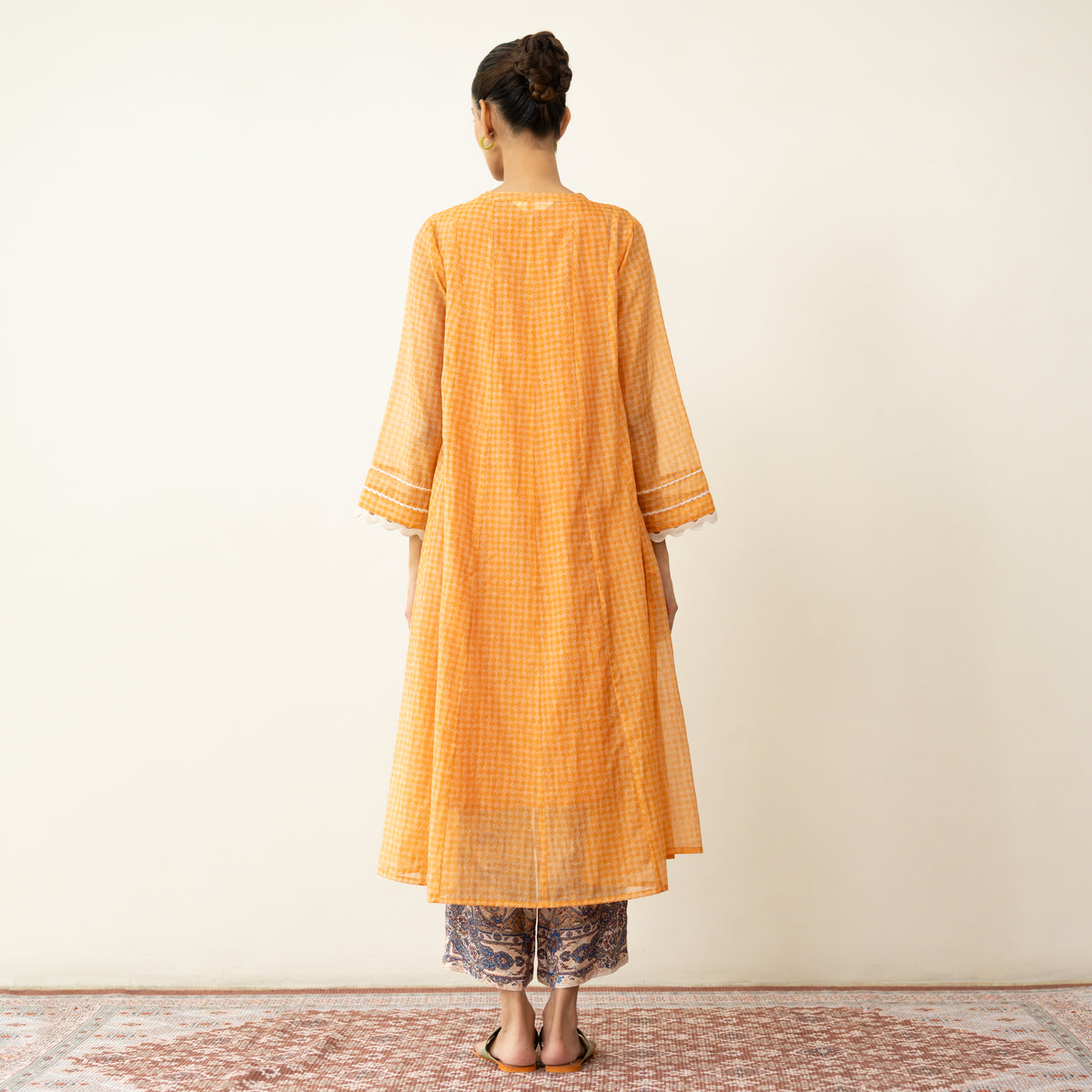 Suvarna Chanderi Kurta Set - Tangy Orange