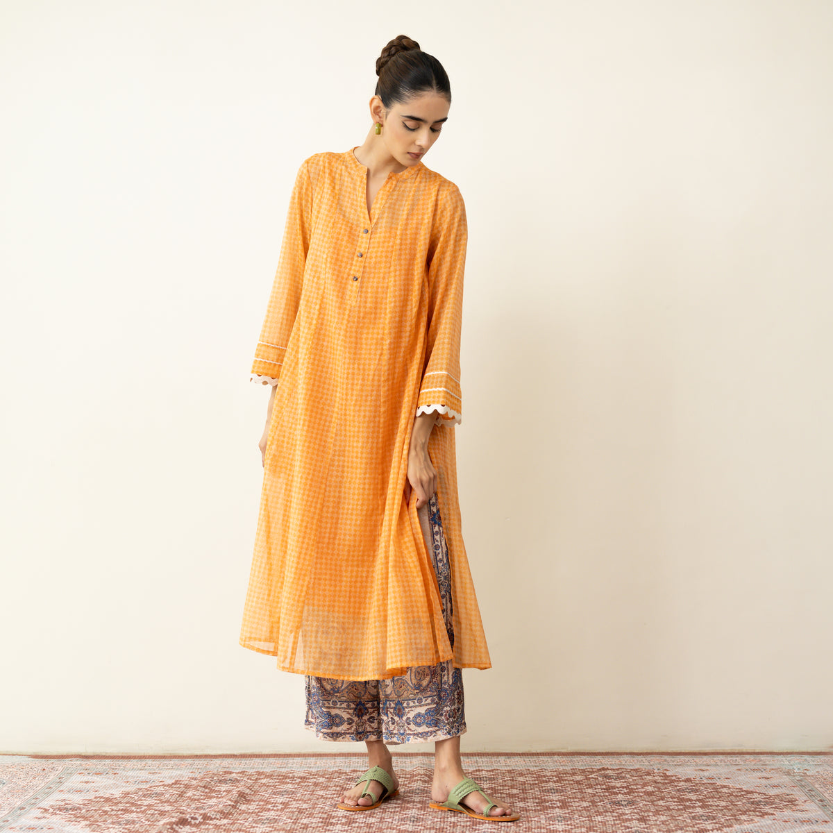 Suvarna Chanderi Kurta Set - Tangy Orange