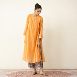 Suvarna Chanderi Kurta Set - Tangy Orange