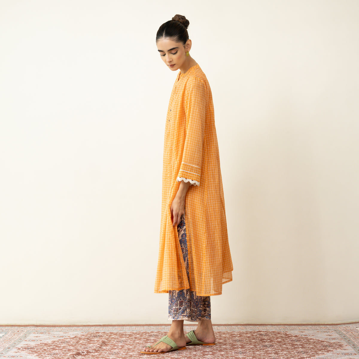 Suvarna Chanderi Kurta Set - Tangy Orange