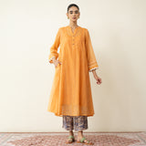 Suvarna Chanderi Kurta Set - Tangy Orange