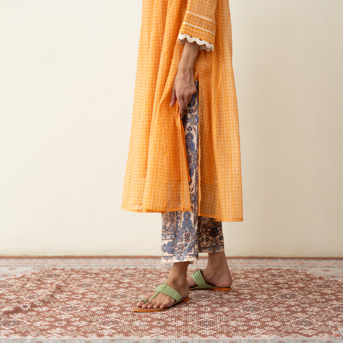 Suvarna Chanderi Kurta Set - Tangy Orange