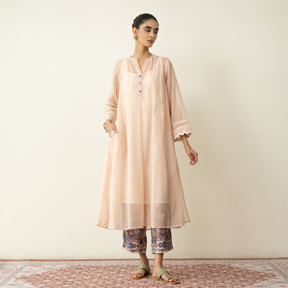 Suvarna Chanderi Kurta Set - Milky White