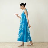 Peppy Paisley Midi Cotton Slub Dress - Ocean Blue