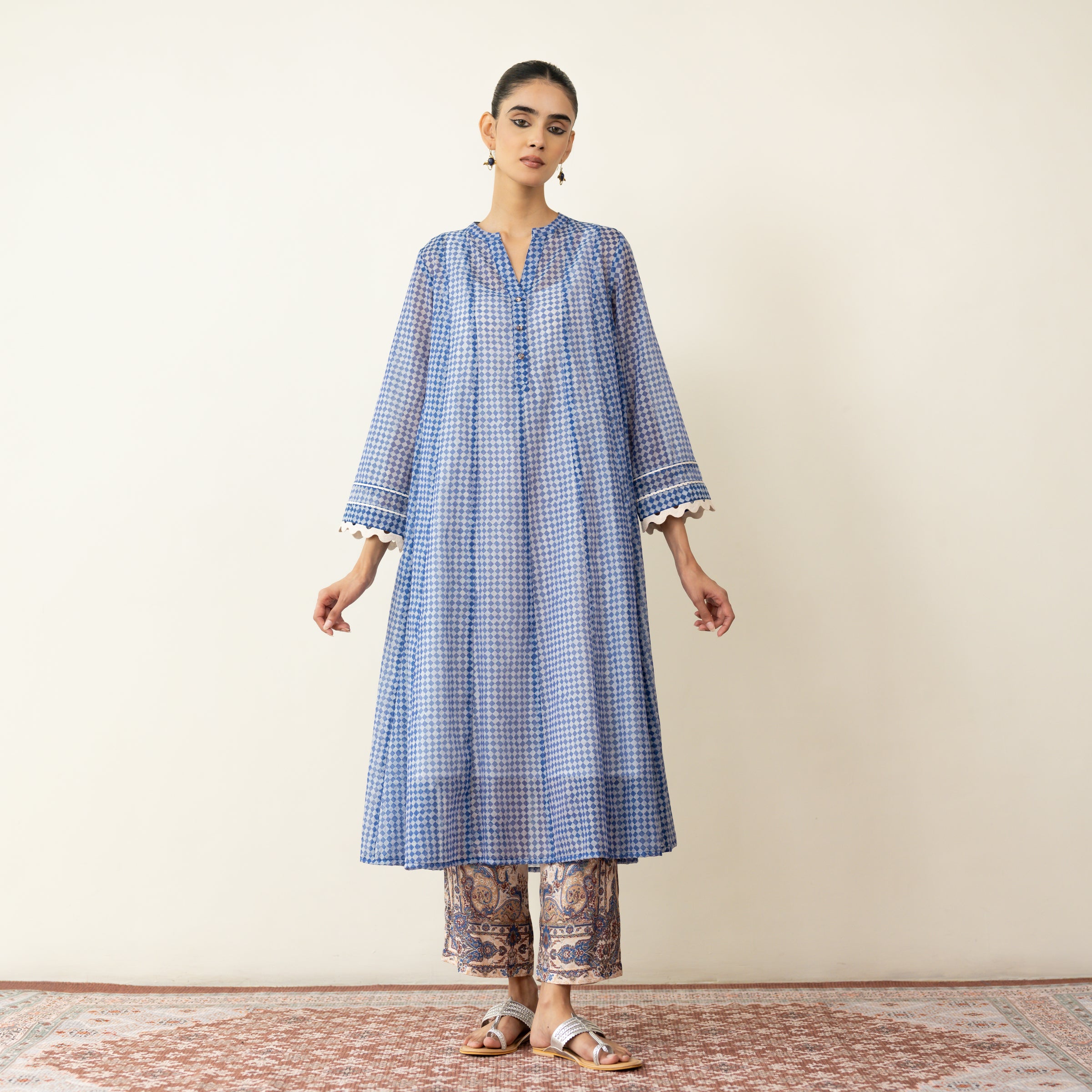 Suvarna Chanderi Kurta Set - Ink Blue