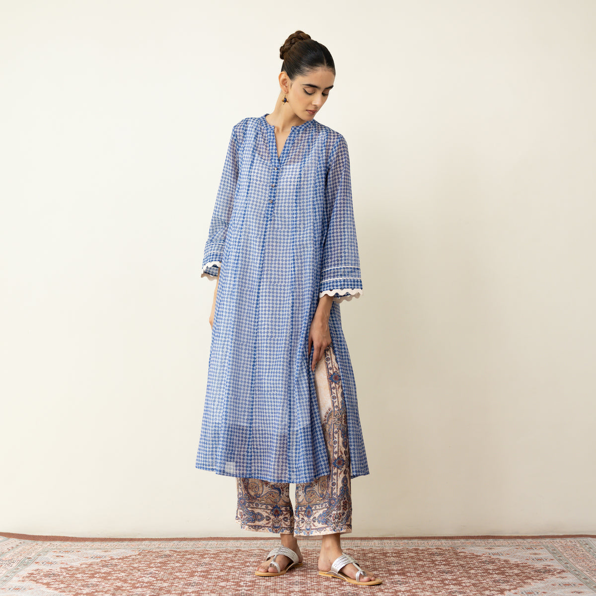 Suvarna Chanderi Kurta Set - Ink Blue